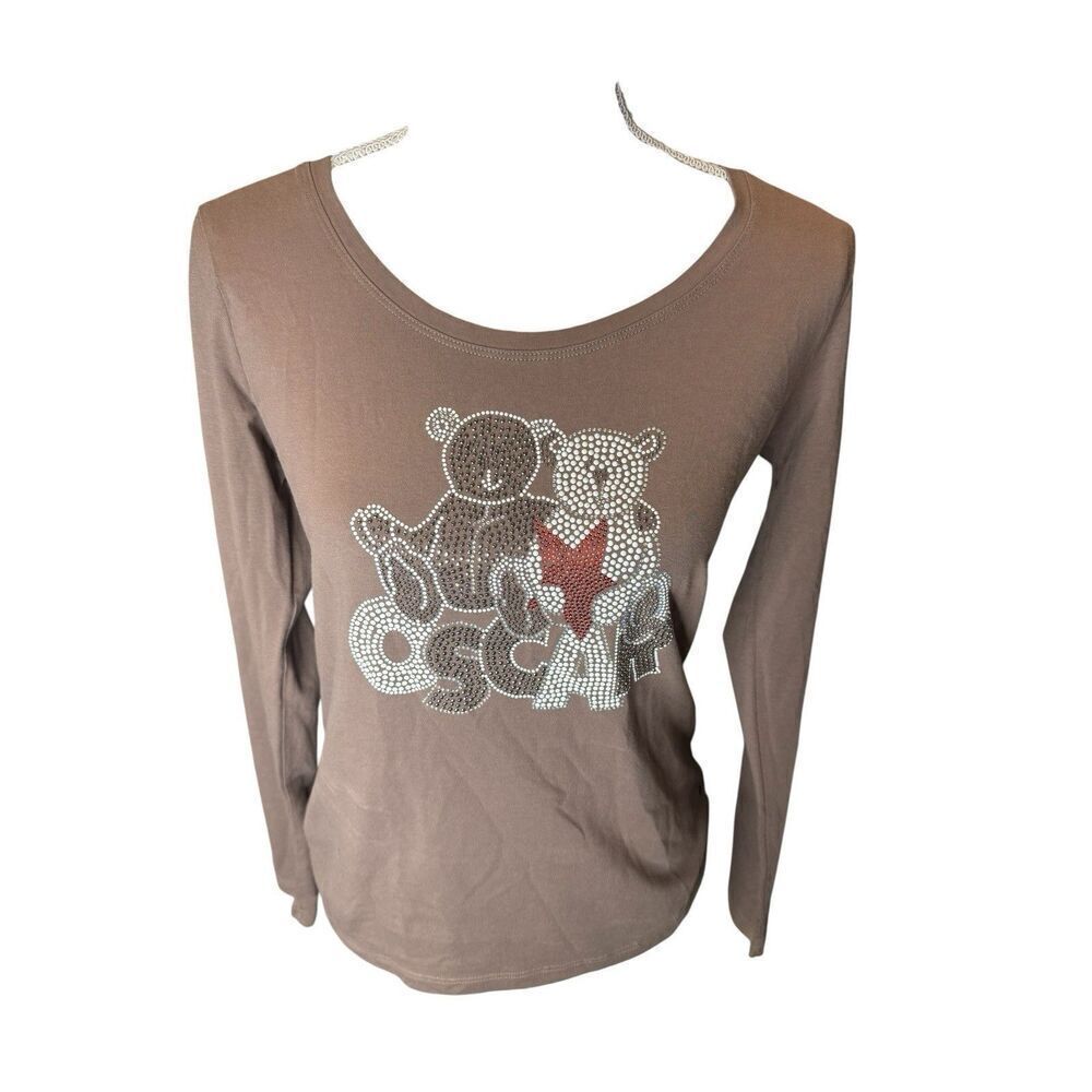 MOSCHINO Teddy Bears Long Sleeve Tee Shirt Oscar! Designer Bling Sz Small